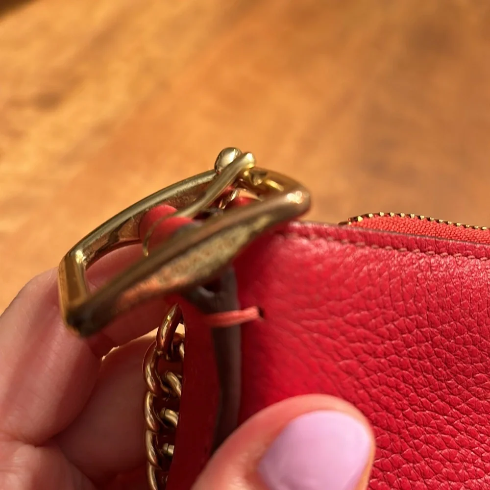 Red leather crossbody gold chain